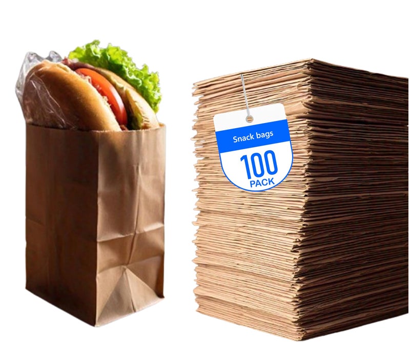4LB Brown Kraft Paper Lunch Bags Pack of 100 Durable Recyclable and Biodegradable Snack Bags for Food Storage 5 X 31 X 97 Great for Lunch Crafts Concessions Cafes and Delis